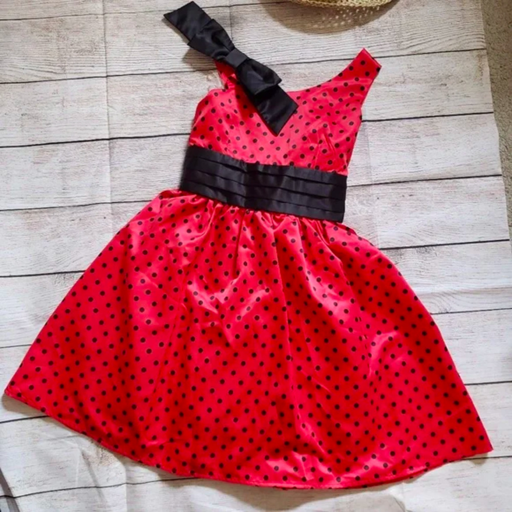 DISORDERLY Kids Red And Black Polka Dot Dress 10
